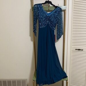 Elegant Blue Sequin Evening Gown